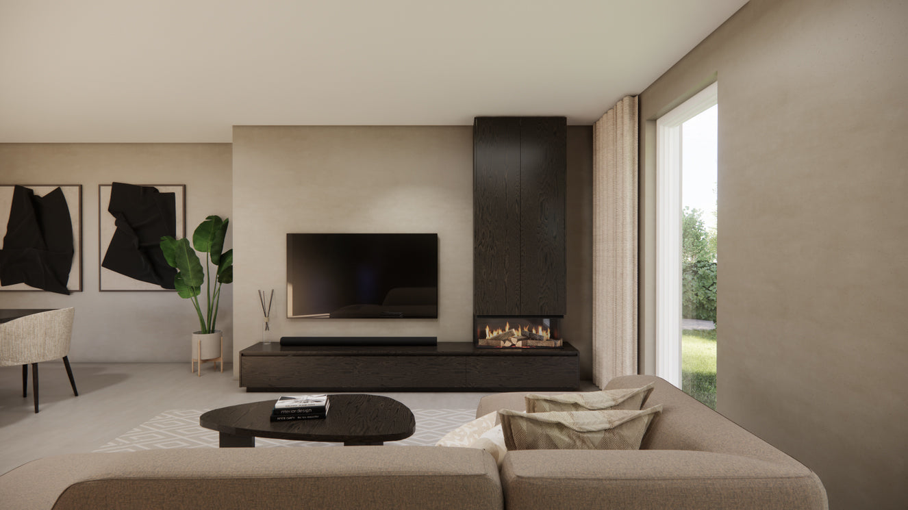 TV-meubel Mason Royal - Bruin - Eiken - 3 kleppen - Elektrische haard - Met koof