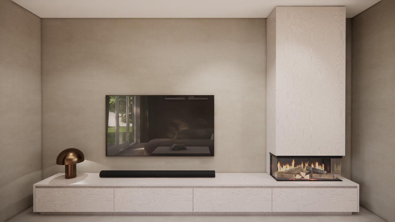 TV-meubel Mason Classic - Off White - Eiken - 3 kleppen - Elektrische haard - Met koof