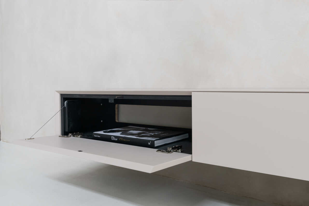 TV-meubel Rockefeller - Zwevend - Off White - MDF - 2 kleppen
