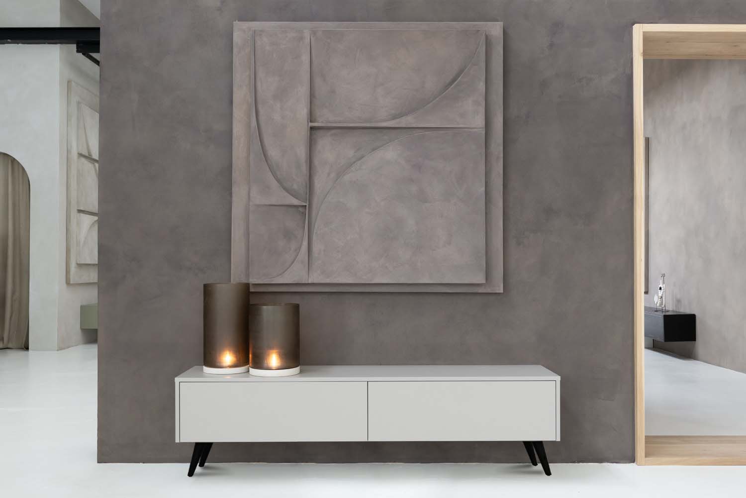 TV-meubel Murphy - Staand - Grijs - Melamine - 2 kleppen