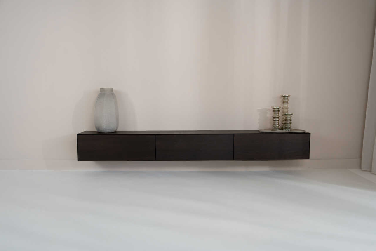 TV-meubel Zyan - Zwevend - Zwart - MDF -  3 kleppen