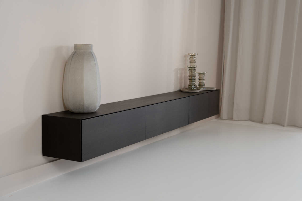 TV-meubel Zyan - Zwevend - Zwart - MDF -  3 kleppen