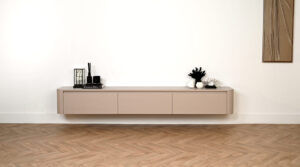 Runa | Zwevend tv-meubel | Eiken | Rond Design | 3 Kleppen | 180 – 300 cm