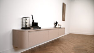 Runa | Zwevend tv-meubel | Eiken | Rond Design | 3 Kleppen | 180 – 300 cm