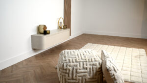 Runa | Zwevend tv-meubel | Eiken | Rond Design | 2 Kleppen | 120 – 160 cm