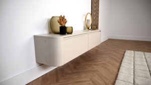 Runa | Zwevend tv-meubel | Eiken | Rond Design | 2 Kleppen | 120 – 160 cm