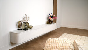 Runa | Zwevend tv-meubel | Eiken | Rond Design | 4 Kleppen | 220 – 400 cm
