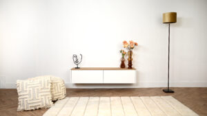 Nika | Zwevend tv-meubel | 2 Kleuren | MDF & Eiken | Scandinavisch Design | 2 Kleppen | 120 – 160 cm