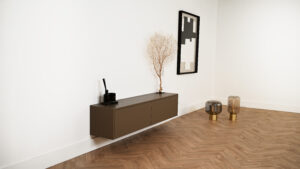 Jessie | Zwevend tv-meubel | Strak | Eiken | Scandinavisch Design | 2 Kleppen | 120 – 160 cm