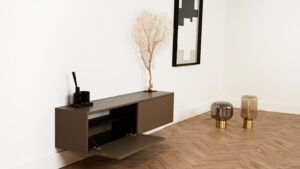 Jessie | Zwevend tv-meubel | Strak | Eiken | Scandinavisch Design | 2 Kleppen | 120 – 160 cm