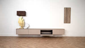 Maeve | Zwevend TV meubel | 4 Kleppen | Eiken | 220 – 400 cm