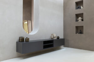 Henry | Zwevend tv-meubel | Eiken Melamine | Scandinavisch Design | 2 Kleppen met open vak| 180 – 240 cm